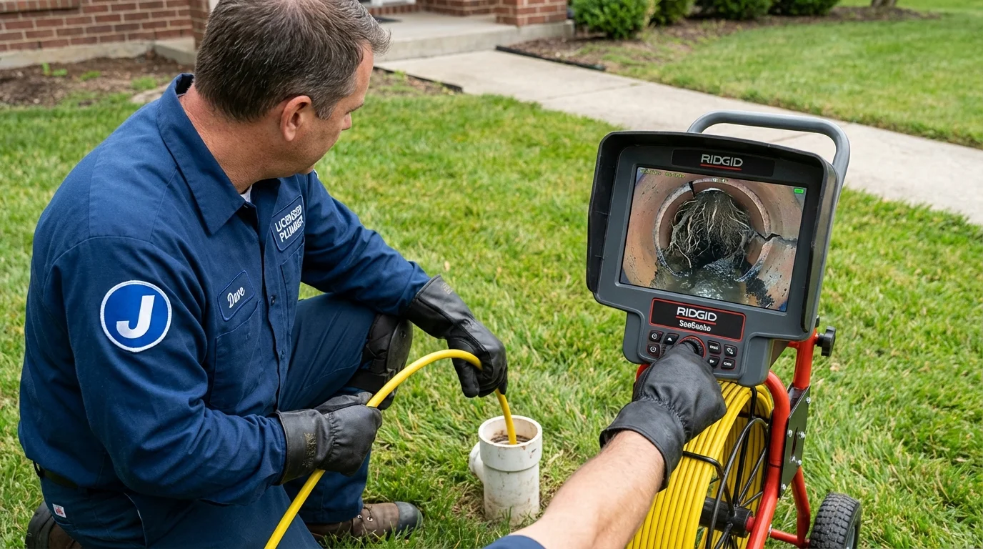Sewer camera inspection being performed by Johns Plumbing LLC in Riverside
