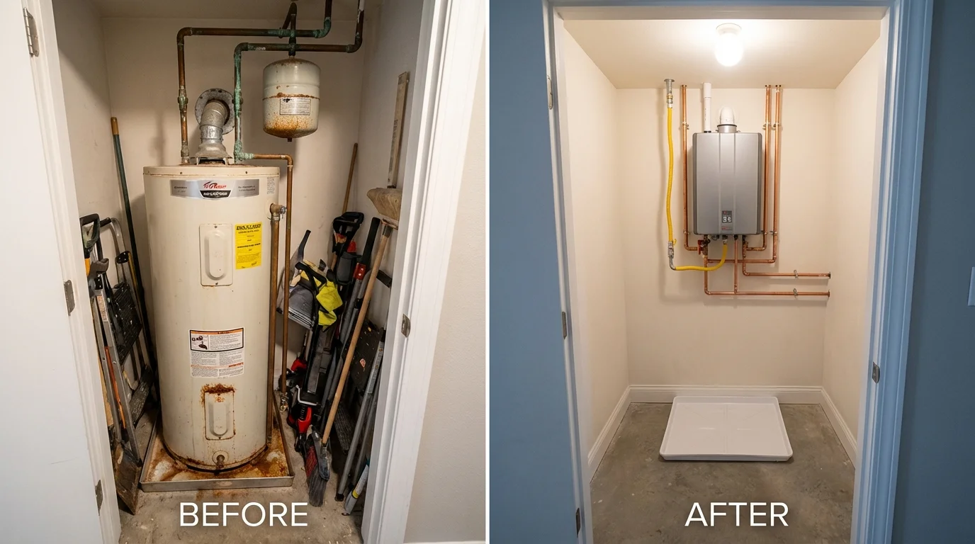 Tank water heater versus wall-mounted tankless unit comparison for Riverside, AL homeowners