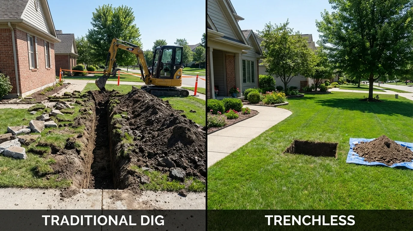 Trenchless sewer repair with minimal yard damage versus traditional excavation in Riverside, AL